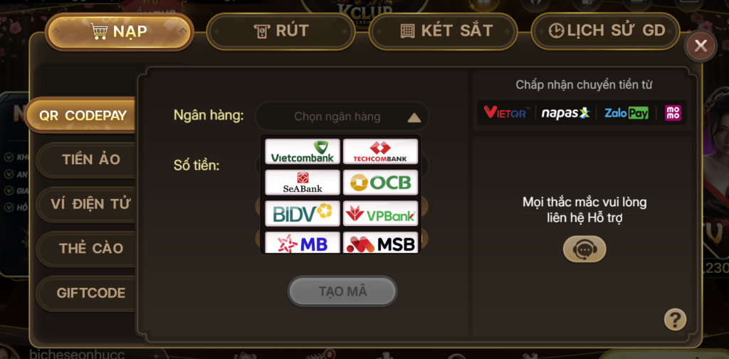 Nạp Tiền KCLUB Qua Ngân Hàng