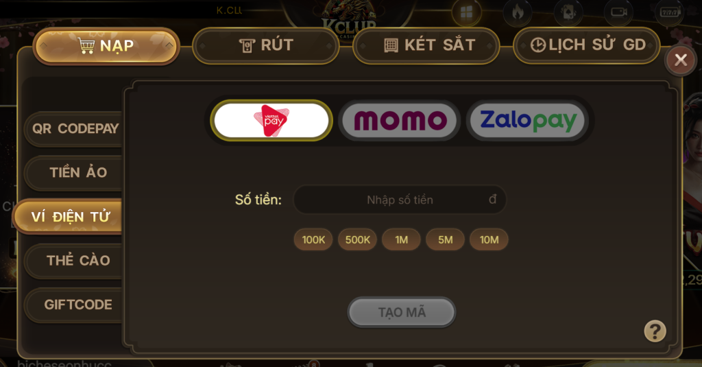 Nạp KCLUB Qua Ví Điện Tử