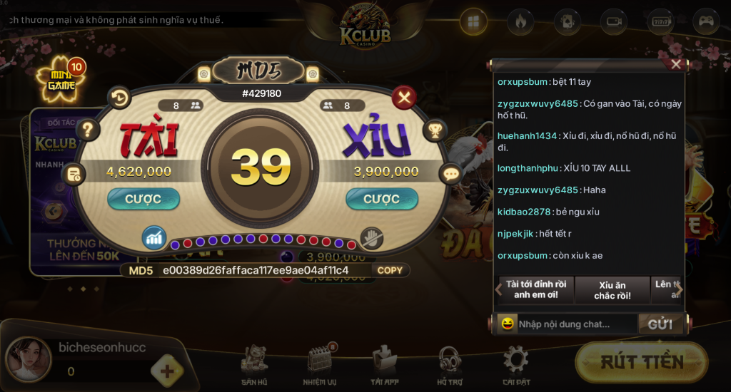 Tài xỉu MD5 KCLUB uy tín